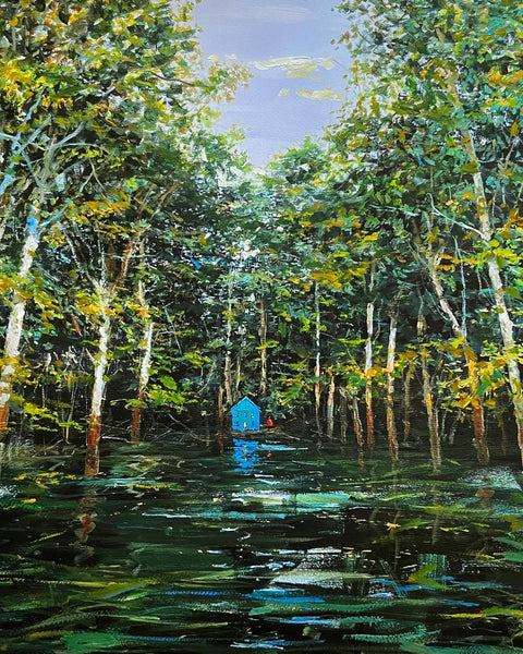 Los caminos del agua - Grabado intervenido al óleo - Lorenzo Moya