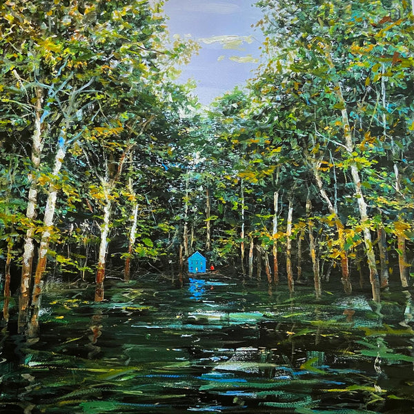 Los caminos del agua - Grabado intervenido al óleo - Lorenzo Moya