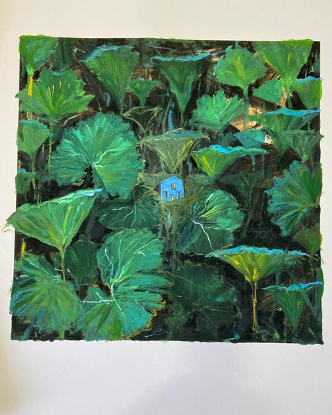 La casa azul - Grabado intervenido al óleo - Lorenzo Moya