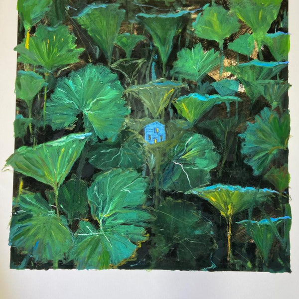 La casa azul - Grabado intervenido al óleo - Lorenzo Moya