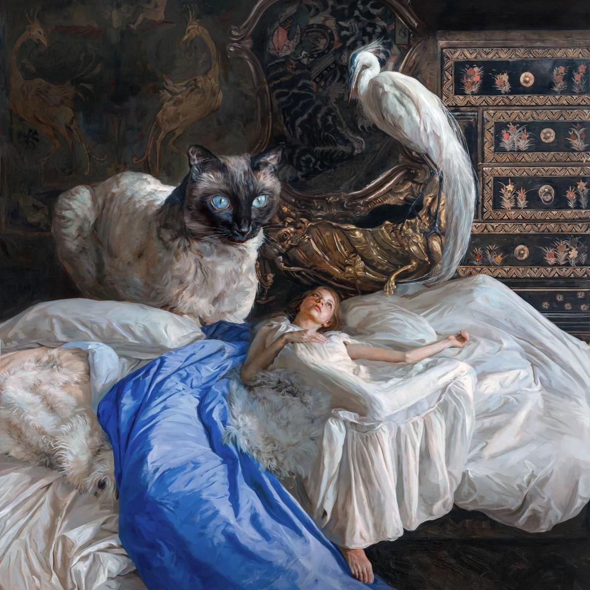 El gato y la garza / The cat and the heron, grabado Fine Art Giclée de Guillermo Lorca, 97 x 90 cm