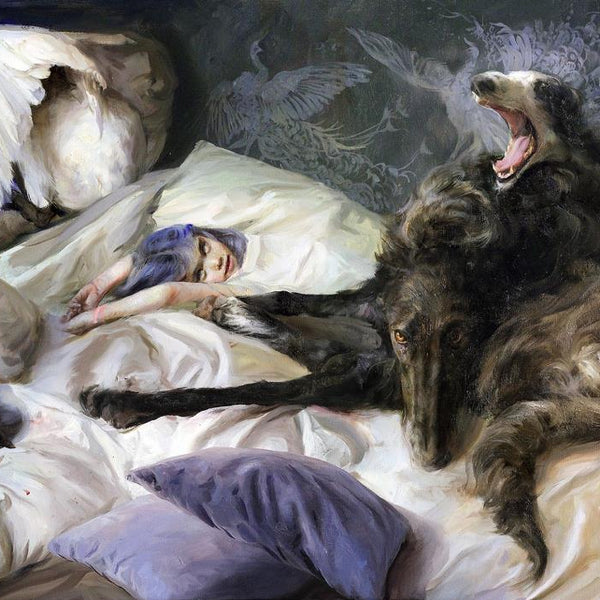 La niña de la habitación del pavo real / The girl of the peacock room, grabado Fine Art Giclée de Guillermo Lorca, 64 x 108 cm