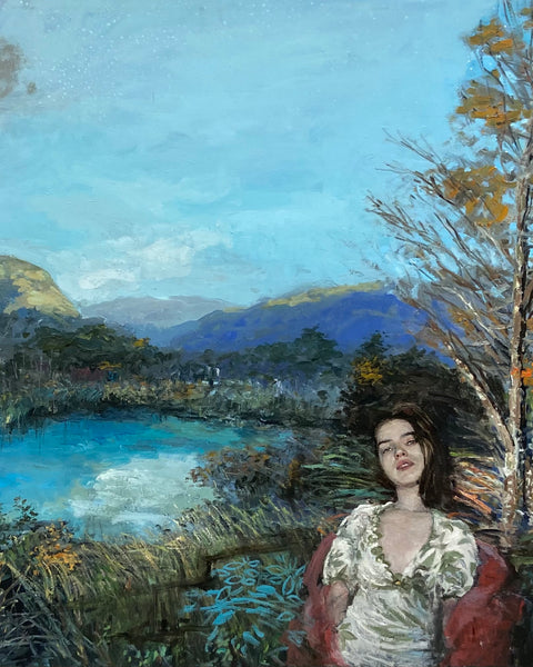 Puerto Tranquilo, 2017, óleo sobre tela de Lorenzo Moya, 100 × 180 cm